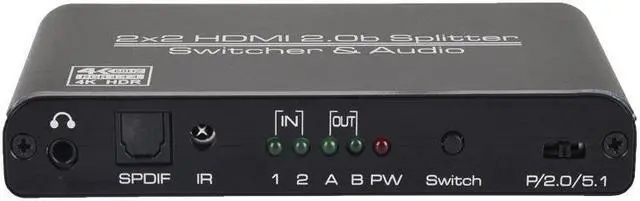 Alt view image 2 of 7 - 2 In 2 Out 4k@60Hz HDMI-compatible 2.0 Switch Splitter 2*2 Matrix 3D HDCP2.2 HDR HDMI-compatible Switcher with IR Remote Control 3.5mm Headphone & SPDIF Audio Output