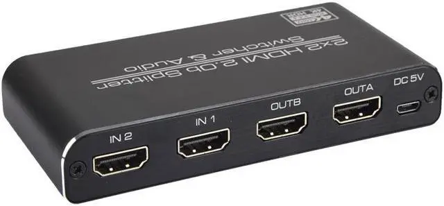 Alt view image 3 of 7 - 2 In 2 Out 4k@60Hz HDMI-compatible 2.0 Switch Splitter 2*2 Matrix 3D HDCP2.2 HDR HDMI-compatible Switcher with IR Remote Control 3.5mm Headphone & SPDIF Audio Output