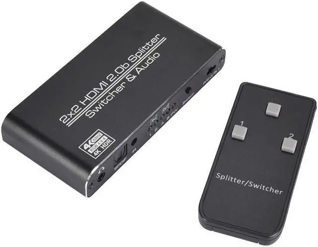 Alt view image 7 of 7 - 2 In 2 Out 4k@60Hz HDMI-compatible 2.0 Switch Splitter 2*2 Matrix 3D HDCP2.2 HDR HDMI-compatible Switcher with IR Remote Control 3.5mm Headphone & SPDIF Audio Output