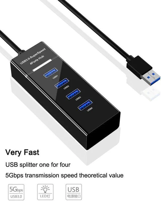 Alt view image 2 of 7 - 4 Ports USB 3.0 Hub High Speed 4-Port Hub 1*4 Splitter Hub USB 3.0 Multi-Interface Hub For Desktop PC Laptop