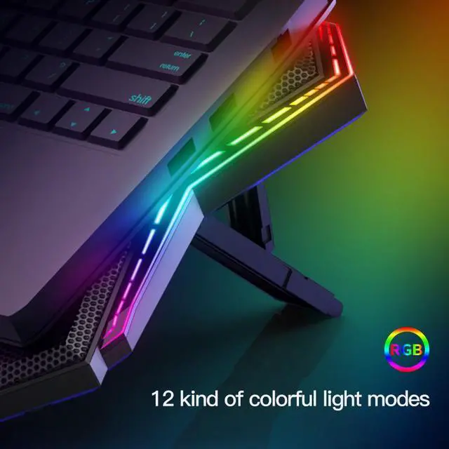 Alt view image 6 of 6 - RGB Laptop Cooler 12-17 Inch Led Screen Laptop Cooling Pad Notebook Cooler Stand with Six Fan and 2 USB Ports