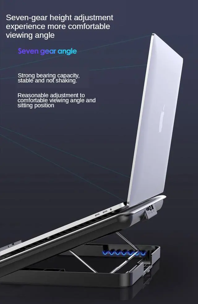 Alt view image 7 of 7 - Gaming Laptop Cooler Silent Big Fan Aluminum Laptop Cooling Pad 2 USB Port Adjustable Speed and Height Notebook Stand Cooler for 12-17 Inch Notebook PC