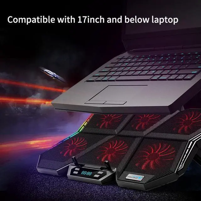 Alt view image 3 of 6 - RGB Laptop Cooler 12-17 Inch Led Screen Laptop Cooling Pad Notebook Cooler Stand with Six Fan and 2 USB Ports