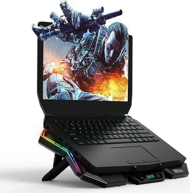Alt view image 2 of 6 - RGB Laptop Cooler 12-17 Inch Led Screen Laptop Cooling Pad Notebook Cooler Stand with Six Fan and 2 USB Ports