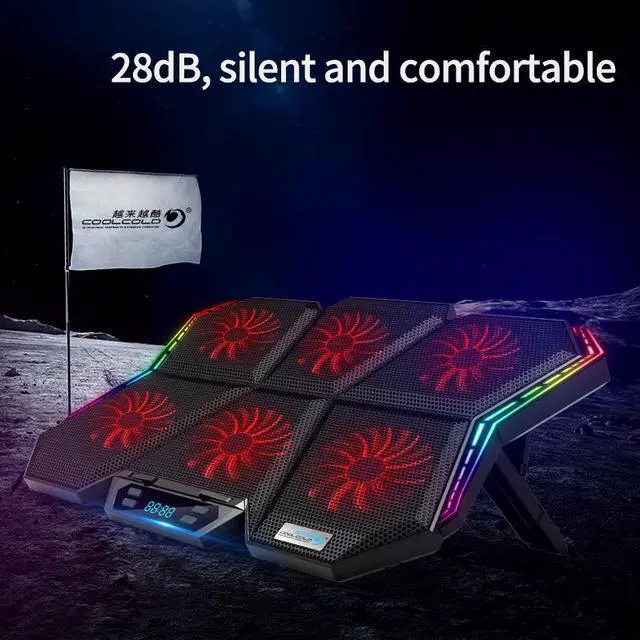 Alt view image 5 of 6 - RGB Laptop Cooler 12-17 Inch Led Screen Laptop Cooling Pad Notebook Cooler Stand with Six Fan and 2 USB Ports