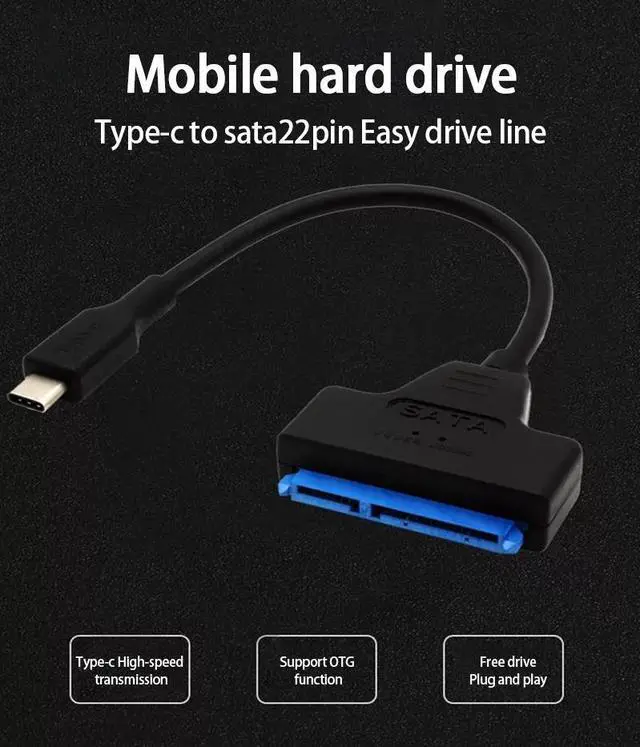 Alt view image 5 of 7 - SATA 3 to Type-C Adapter UP To 6 Gbps Support 2.5Inch External SSD HDD Hard Drive 22 Pin Sata III Cable Converter