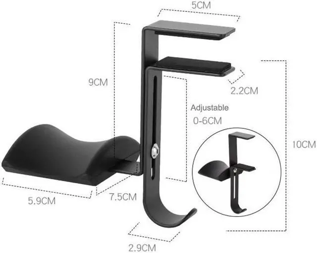 Alt view image 2 of 6 - Aluminum Universal Headphone Hook Stand Headset Holder Desk Display Holder Headset Hang Rack Mount For Gamers Computer Desk Bracket