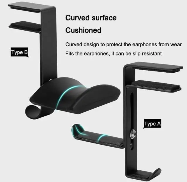 Alt view image 3 of 6 - Aluminum Universal Headphone Hook Stand Headset Holder Desk Display Holder Headset Hang Rack Mount For Gamers Computer Desk Bracket