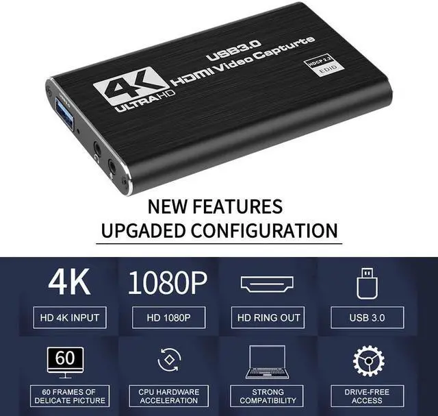 Alt view image 3 of 7 - 4K Audio Video Capture Card, USB 3.0 Video Capture Device with 4K HDMI Local Loop Out, Full HD 1080P 60FPS Video Recorder Grabber for OBS Game Recording, Live Streaming Broadcasting