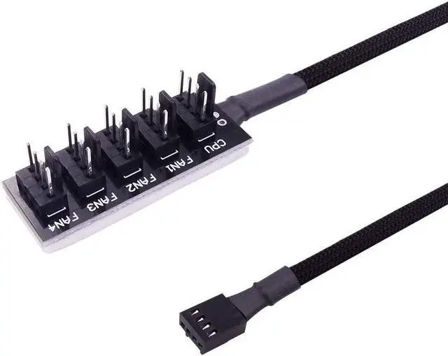 Main image of 4-Pin PWM Fan Power Supply Cable 1 to 5 Splitter 5 Way PC Case Internal Motherboard Fan Power Extension Cable Cord Wire for ATX Computer Case 4-Pin and 3-Pin Cooling Fans (13 inch, Black)