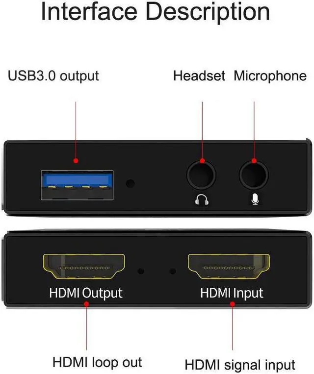 Alt view image 2 of 7 - 4K HDMI Video Capture Card USB3.0 1080p 60Hz Capture Card Screen Dongle Game Streaming Live Broadcasts Video Recording With Video HDMI Loop Out Audio Microphone Input For Linux Mac OS Windows PS4