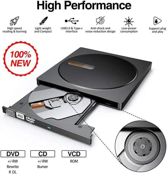 Alt view image 3 of 7 - External CD DVD Drive, USB 3.0 Type C Ultra-Slim Superdrive Optical Burner Writer Player CD DVD +/- RW, Compatible with Windows 10 8 7 XP Vista Mac OS System for Mac Pro Air iMac Laptop