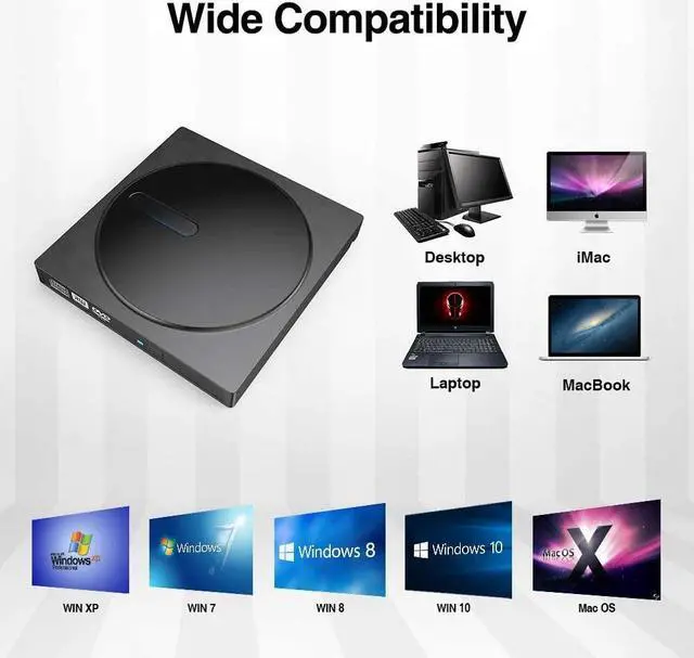 Alt view image 5 of 7 - External CD DVD Drive, USB 3.0 Type C Ultra-Slim Superdrive Optical Burner Writer Player CD DVD +/- RW, Compatible with Windows 10 8 7 XP Vista Mac OS System for Mac Pro Air iMac Laptop