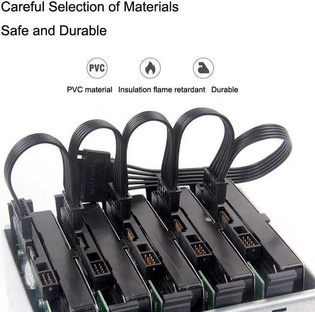 Alt view image 6 of 6 - 15Pin Male 1 to 5 SATA 15Pin Female Hard Drive Power Supply Splitter Cable HDD Cord for DIY PC Sever 15-pin Power 60CM