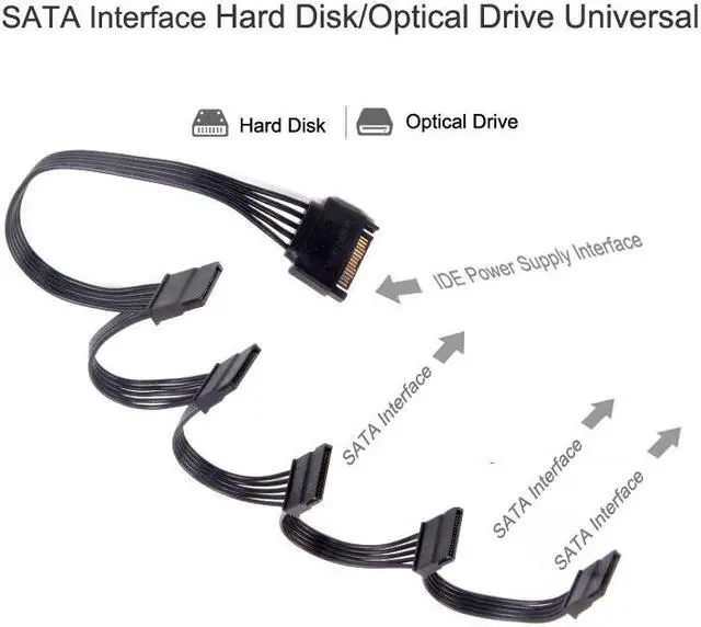 Alt view image 4 of 6 - 15Pin Male 1 to 5 SATA 15Pin Female Hard Drive Power Supply Splitter Cable HDD Cord for DIY PC Sever 15-pin Power 60CM