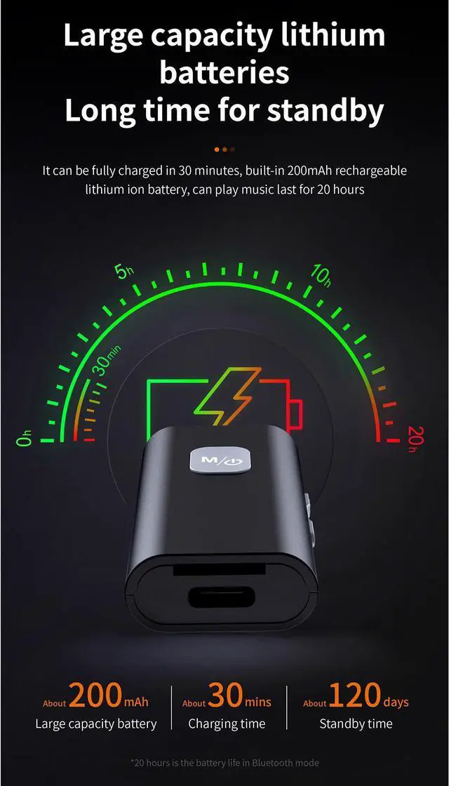 Alt view image 6 of 7 - AUX Bluetooth 5.0 Audio Receiver 3.5mm Jack Wireless Music Lavalier Wireless Receiver Adapter Transmitter with Clip Support TF Card for Car Headphone Speaker