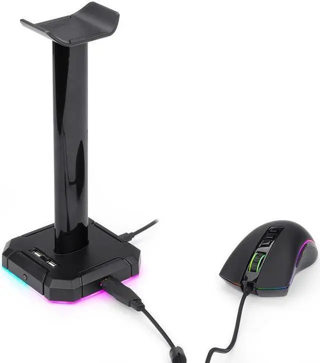 Alt view image 2 of 7 - RGB Headset Stand with 4 USB 2.0 HUB Ports Headphone Holder 10 RGB Lighting Modes Frame for Gamers Gaming computer PC Desk