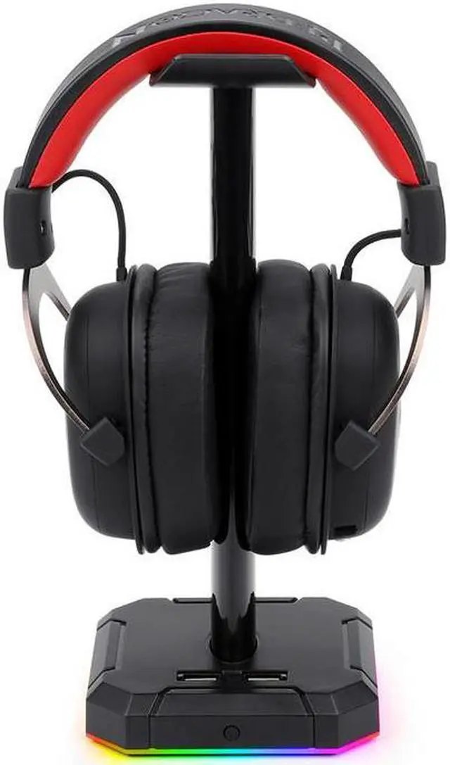 Alt view image 3 of 7 - RGB Headset Stand with 4 USB 2.0 HUB Ports Headphone Holder 10 RGB Lighting Modes Frame for Gamers Gaming computer PC Desk