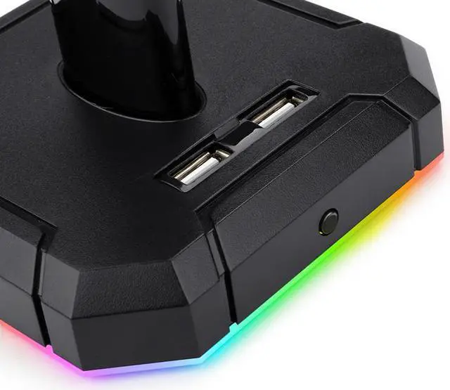 Alt view image 5 of 7 - RGB Headset Stand with 4 USB 2.0 HUB Ports Headphone Holder 10 RGB Lighting Modes Frame for Gamers Gaming computer PC Desk