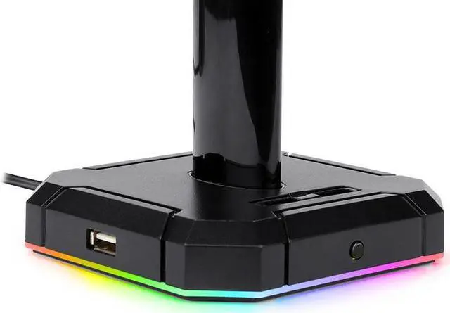 Alt view image 7 of 7 - RGB Headset Stand with 4 USB 2.0 HUB Ports Headphone Holder 10 RGB Lighting Modes Frame for Gamers Gaming computer PC Desk