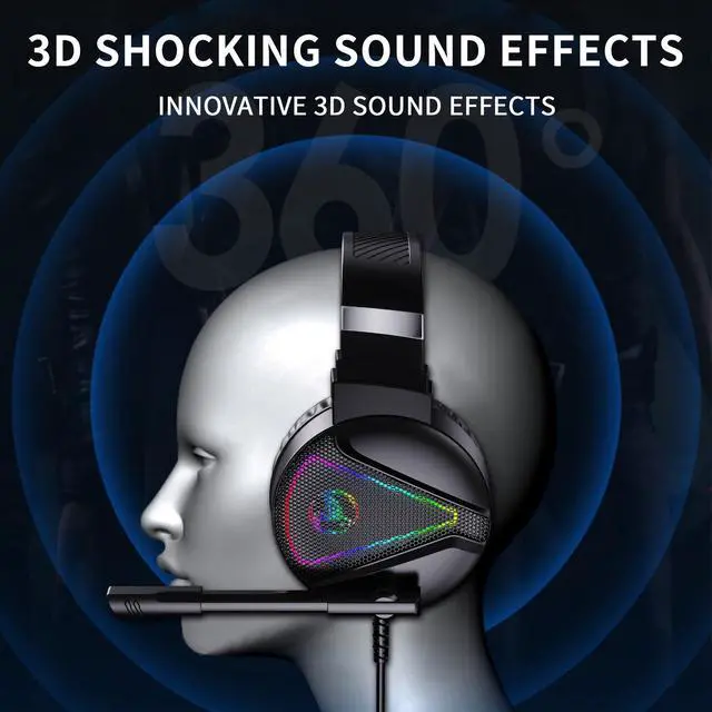 Alt view image 6 of 7 - RGB Gaming Wired Headset with Professional Omnidirectional Microphone Over-Ear Headphone for Xbox one PS4 NS Switch Desktop PC Computer Ipad Laptop