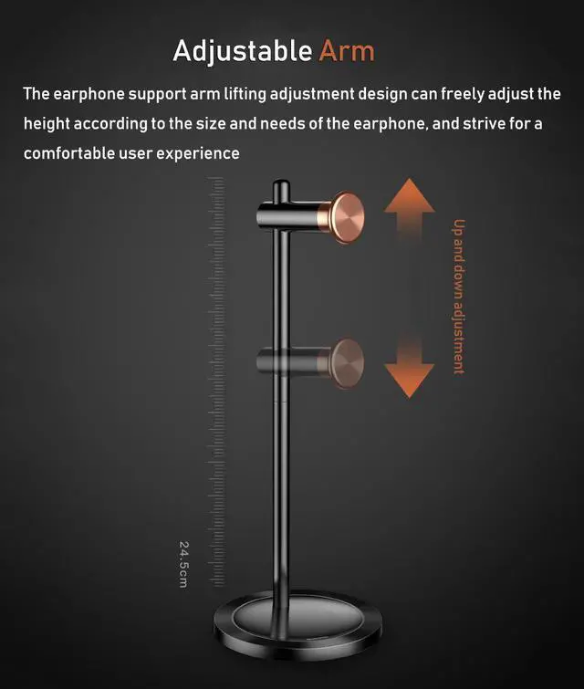 Alt view image 4 of 7 - Universal Headset Hook Holder Support Aluminum Alloy Headphone Stand Adjustable PC Gaming Headset Hanger Mount