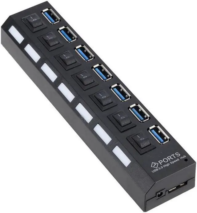 Main image of USB 3.0 Hub 5Gbps High Speed Multi USB Splitter 7 Port Multiple Expander Hub With Switch For PC Laptop with Power Adapter
