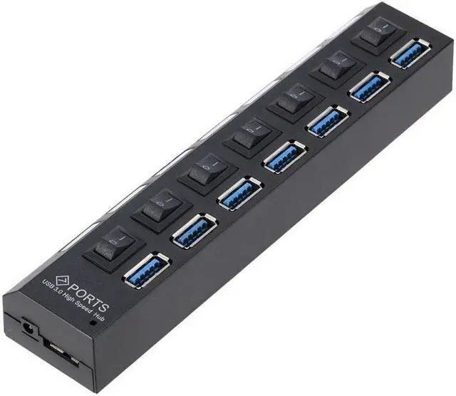 Alt view image 3 of 6 - USB 3.0 Hub 5Gbps High Speed Multi USB Splitter 7 Port Multiple Expander Hub With Switch For PC Laptop with Power Adapter
