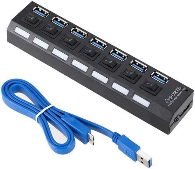 Alt view image 2 of 6 - USB 3.0 Hub 5Gbps High Speed Multi USB Splitter 7 Port Multiple Expander Hub With Switch For PC Laptop with Power Adapter