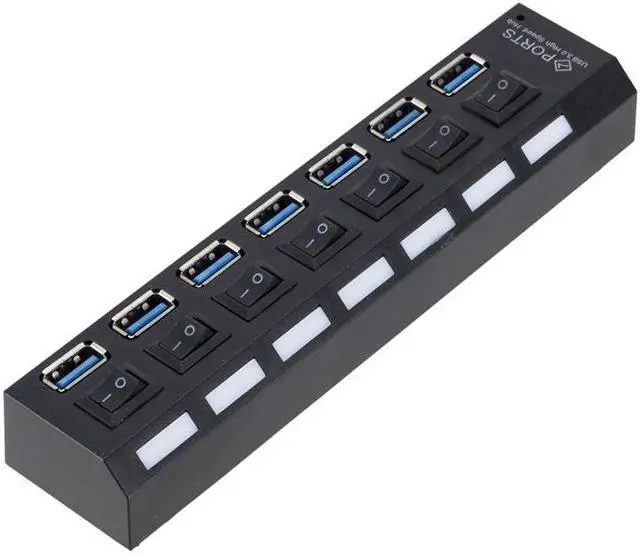 Alt view image 4 of 6 - USB 3.0 Hub 5Gbps High Speed Multi USB Splitter 7 Port Multiple Expander Hub With Switch For PC Laptop with Power Adapter