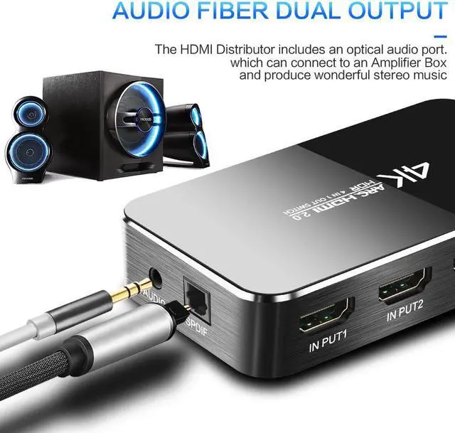 Alt view image 5 of 7 - HDMI Switch 2.0 4K HDMI Splitter Switch 4 In 1 Out HDMI Switcher Audio Extractor ARC & IR Control Support HDR HDMI Switch For PS3 PS4 HDTV
