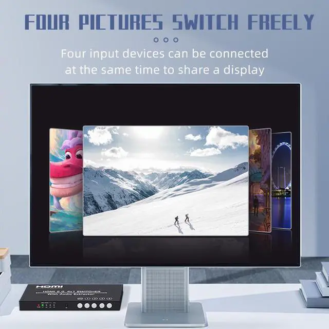 Alt view image 4 of 7 - HDMI 2.0 Switch 4K@60HZ HD 4 Port HDMI Switcher 4 In 1 out Audio Separation with 3.5mm Analog Audio Digital Fiber Coaxial Port Remote Control