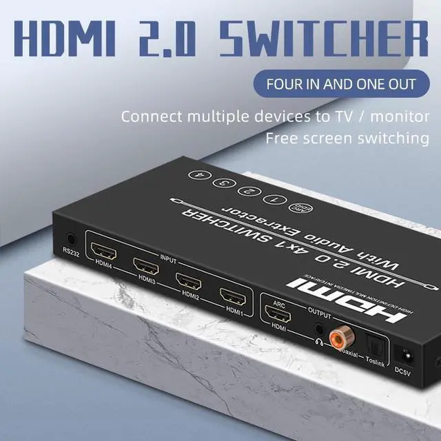 Alt view image 2 of 7 - HDMI 2.0 Switch 4K@60HZ HD 4 Port HDMI Switcher 4 In 1 out Audio Separation with 3.5mm Analog Audio Digital Fiber Coaxial Port Remote Control