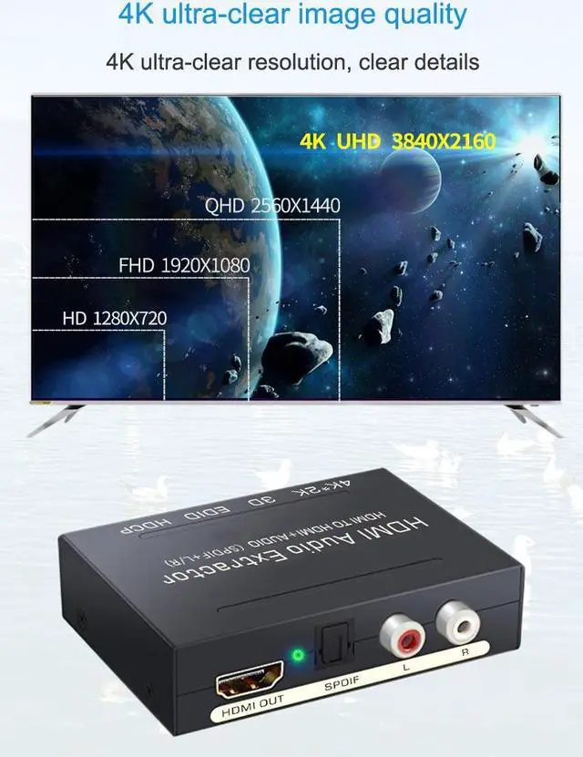 Alt view image 5 of 6 - HDMI Audio Splitter Extractor 4K Audio Converter HDMI to Digital Audio Fiber Analog Audio (SPDIF + L/R) Extraction