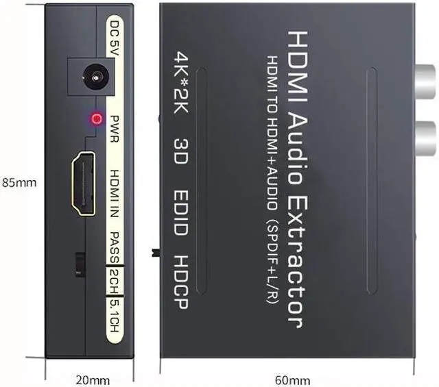 Alt view image 3 of 6 - HDMI Audio Splitter Extractor 4K Audio Converter HDMI to Digital Audio Fiber Analog Audio (SPDIF + L/R) Extraction