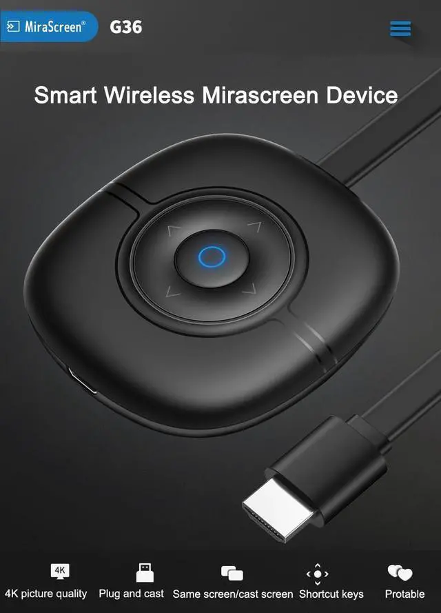 Alt view image 4 of 7 - Mirascreen 4K Wireless Same Screen Device Mobile Phone Connected to TV Line Projection Display Projector TV Stick WiFi Mirroring Cable Display Dongle HD Media Screen Adapter Anycast Miracast
