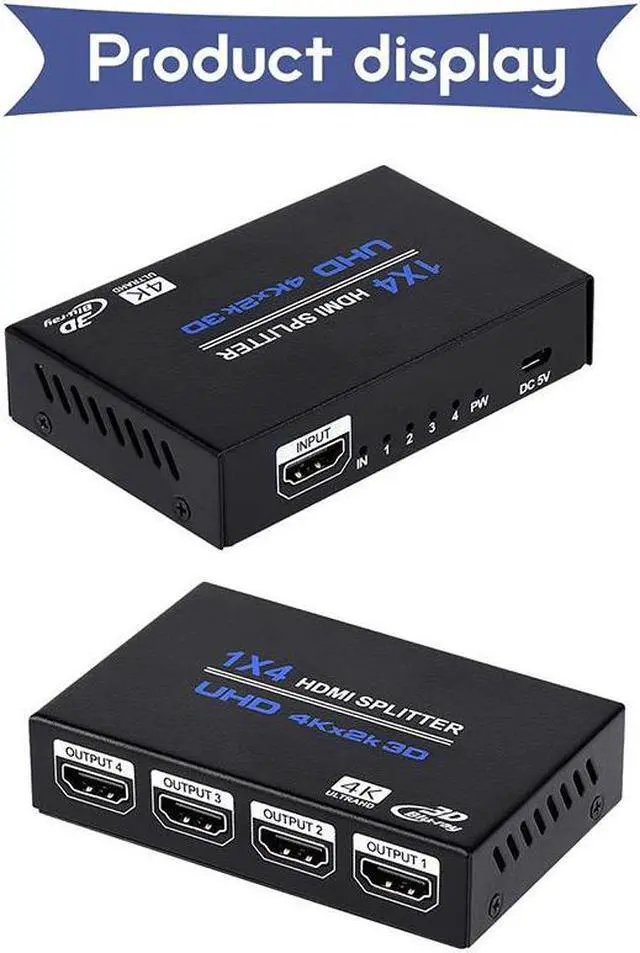 Alt view image 3 of 7 - 4K HDMI Splitter Full HD 1080P Video HDMI Switch 1 In 4 Out HDMI Amplifier 1x4 Video Splitter for HDTV DVD PS3 Xbox