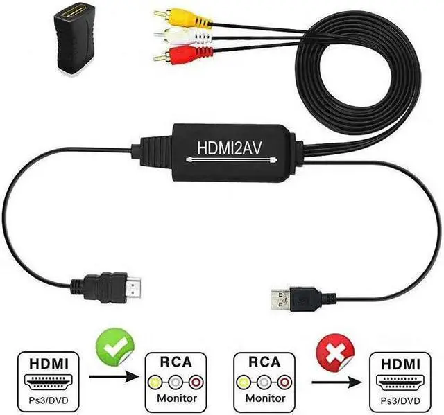 Alt view image 3 of 7 - 2M HDMI to RCA Cable Converter HDMI to AV Converter 1080P 3RCA Cvbs Composite Video Audio Full HD 1080P Audio Video