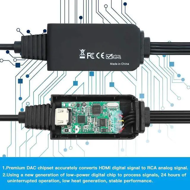 Alt view image 7 of 7 - 2M HDMI to RCA Cable Converter HDMI to AV Converter 1080P 3RCA Cvbs Composite Video Audio Full HD 1080P Audio Video