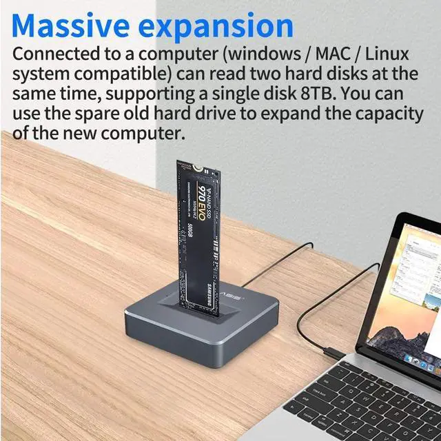 Alt view image 4 of 6 - Type-c to NVME Enclosure Docking Station USB 3.1 Gen 2 For SSD, USB to M2 SSD Key M Heat Sink included
