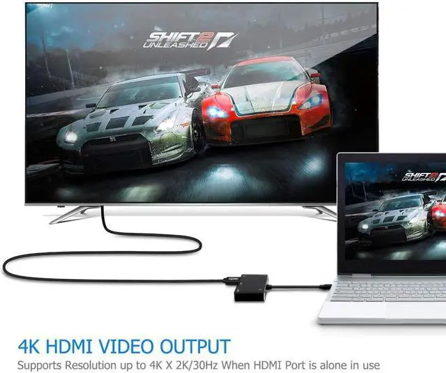 Alt view image 5 of 7 - USB C to HDMI VGA Adapter, Type C Hub Adapter with 4K USB C to HDMI, USB C to VGA, USB 3.0 Port, Audio and Charging Port Compatible with Samsung S9/S8/Note 9/8/Apple MacBook/Nintendo Switch