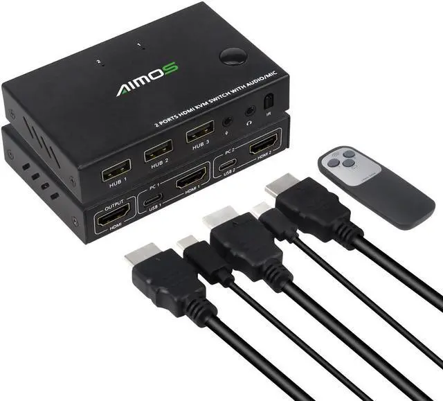 Main image of 2 Ports TYPE-C HDMI KVM Switch 4Kx2K@30Hz 2 In 1 Out Keyboard Mouse and Printer Sharing Computer Display Switch Audio and Video Synchronization (Remote /Manual Control) 8iop