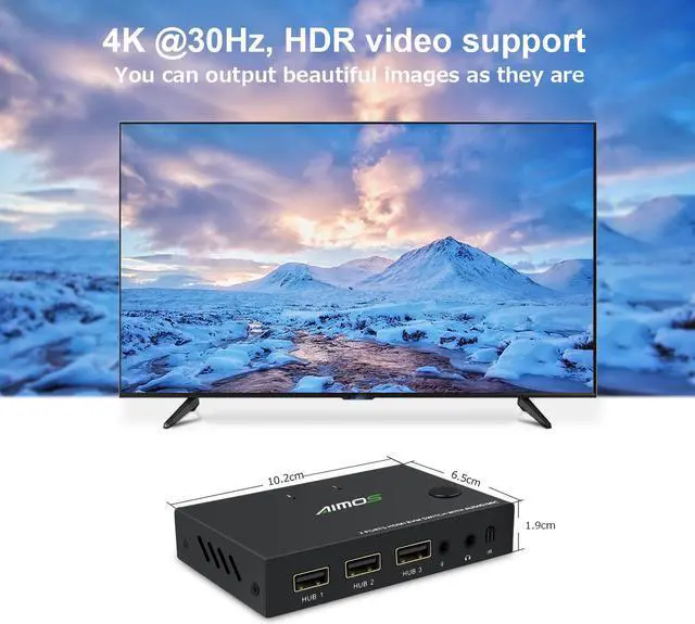 Alt view image 4 of 7 - 2 Ports TYPE-C HDMI KVM Switch 4Kx2K@30Hz 2 In 1 Out Keyboard Mouse and Printer Sharing Computer Display Switch Audio and Video Synchronization (Remote /Manual Control) 8iop