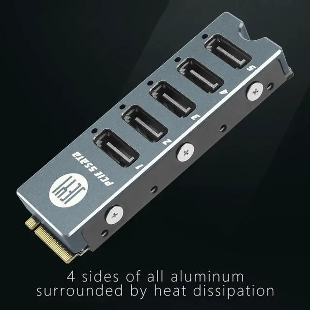 Alt view image 3 of 7 - SATA Disk Array Card JMS585-Slim 5 Ports SATA3 for M. 2 Nvme PCI-E to SATA 3.0 16G JMB585 Chip W/ Radiator Support ThunderBolt3