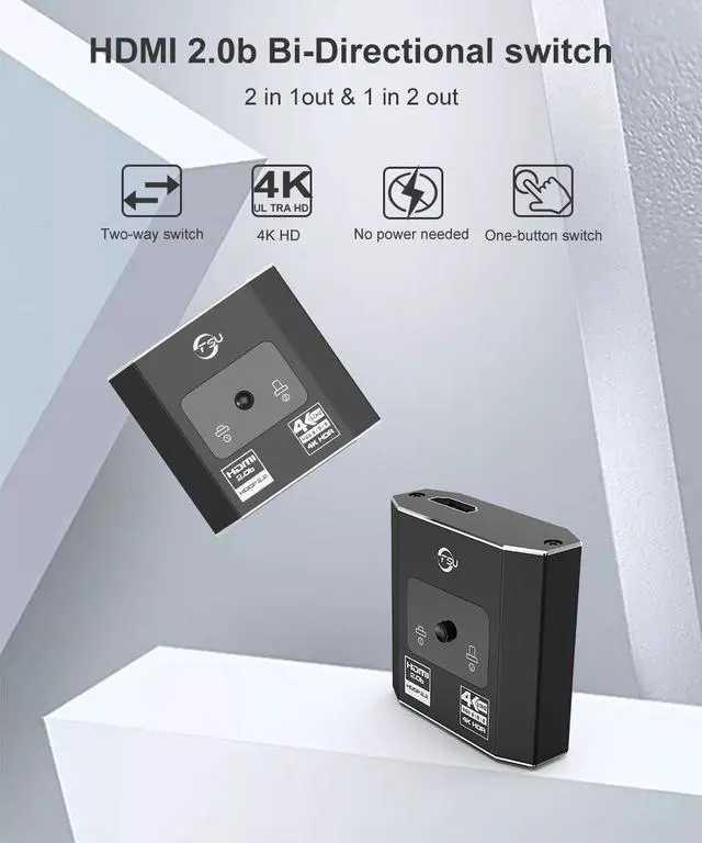 Alt view image 2 of 7 - HDMI Switcher 4K HDMI Splitter Bi-Direction 1x2/2x1 Adapter HDMI Switcher 4k2k@60HZ for DVD PS3 PS4 Fire TV HDMI Switch
