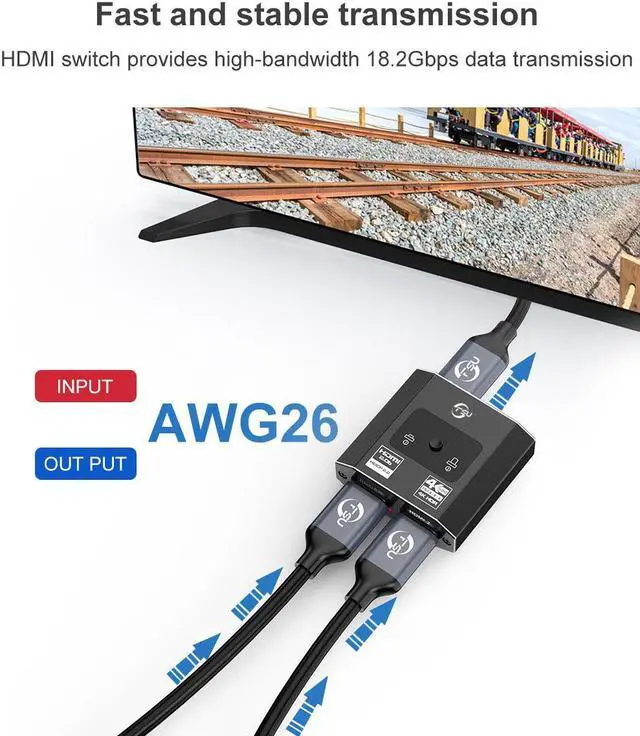 Alt view image 5 of 7 - HDMI Switcher 4K HDMI Splitter Bi-Direction 1x2/2x1 Adapter HDMI Switcher 4k2k@60HZ for DVD PS3 PS4 Fire TV HDMI Switch