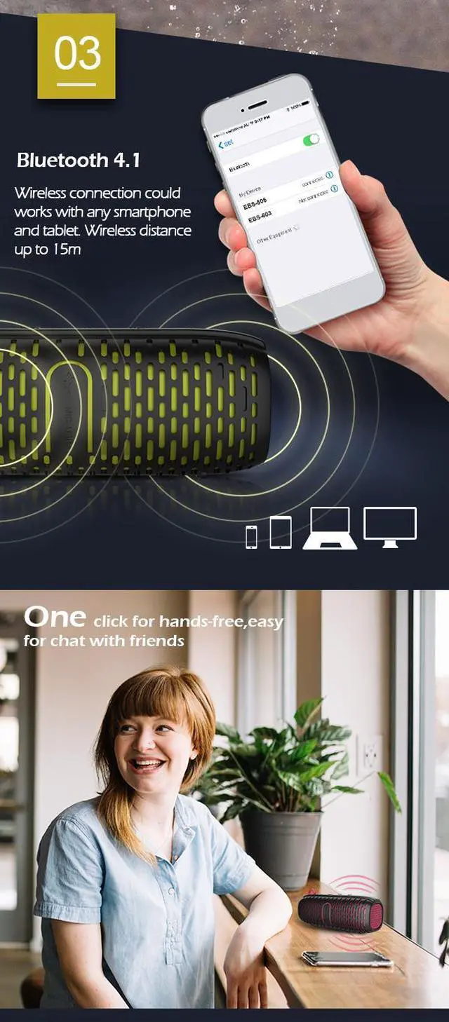 Alt view image 5 of 7 - Portable Wireless Bluetooth Speaker Amplifier Deep Bass Subwoofer Outdoor Loudspeaker IPX5 Waterproof Outdoor Boombox