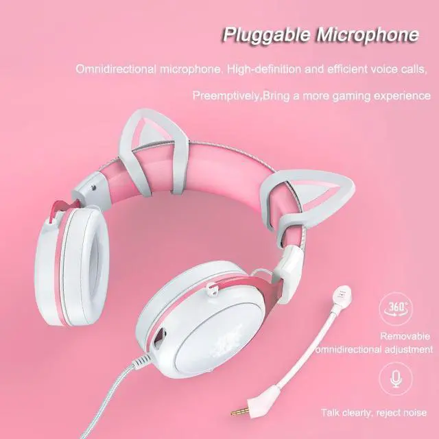 Alt view image 2 of 7 - NEW RGB Wired Gaming Headset Over-Ear Headphones with Removable Omnidirectional HD Microphone Pink Earphones For PC Laptop PS4 XBOX