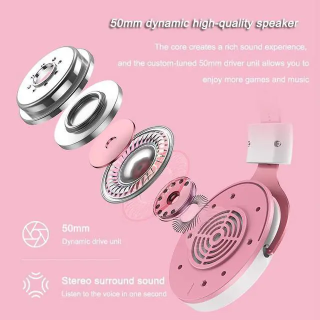 Alt view image 3 of 7 - NEW RGB Wired Gaming Headset Over-Ear Headphones with Removable Omnidirectional HD Microphone Pink Earphones For PC Laptop PS4 XBOX