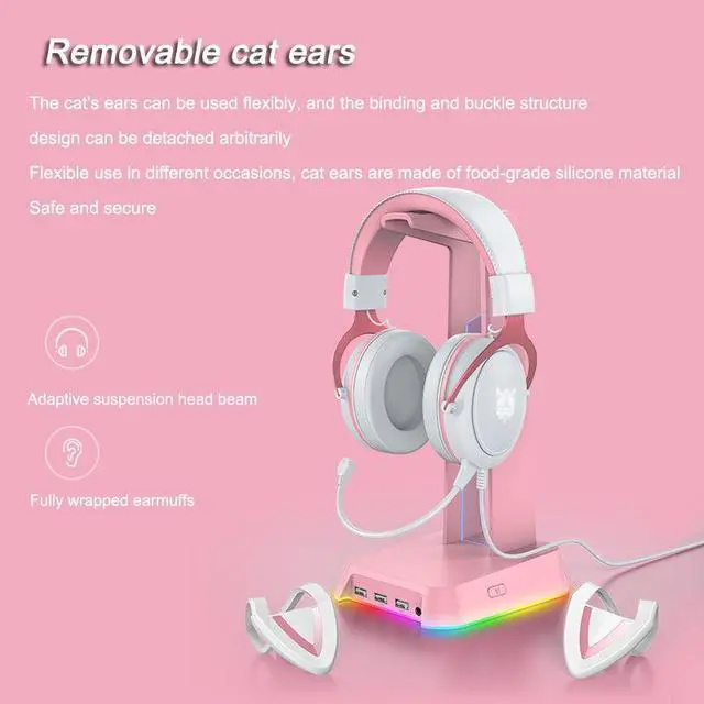 Alt view image 4 of 7 - NEW RGB Wired Gaming Headset Over-Ear Headphones with Removable Omnidirectional HD Microphone Pink Earphones For PC Laptop PS4 XBOX